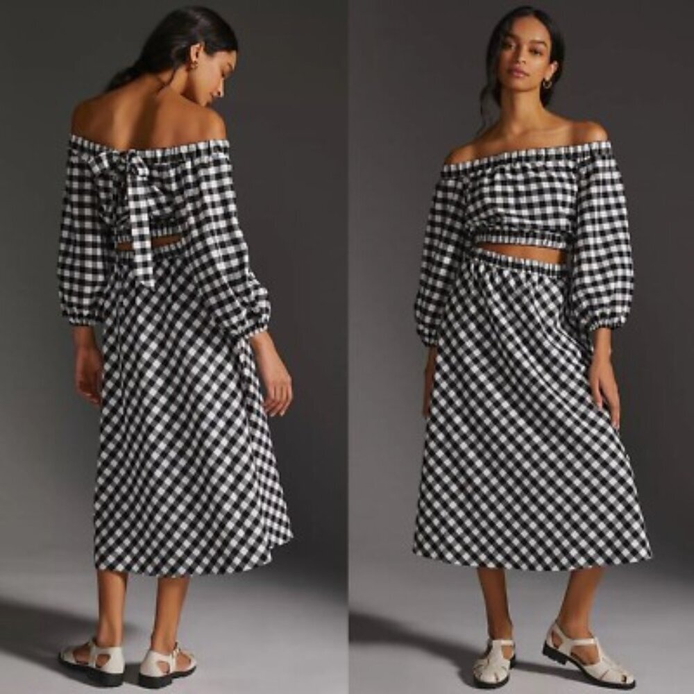 Maeve by Anthropologie Gingham 2-Piece Crop Top & Maxi Skirt Set Size XS NWT
